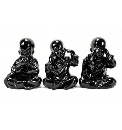 The 3 Monks "secret of happiness". Black lacquered resin statuettes h20cm