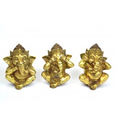 3 statuettes of Ganesh "Secret of Happiness" in solid bronze. 
