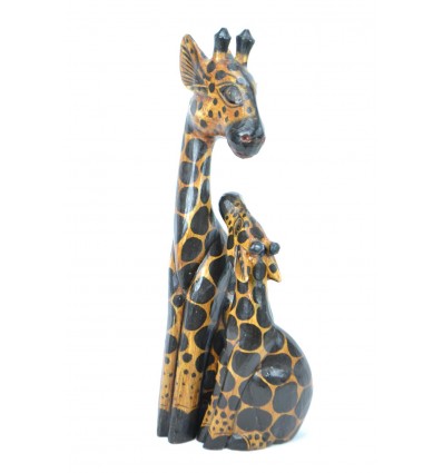 Statues "Giraffe and his girafon" wood H50cm. Deco Safari Savanna Africa.
