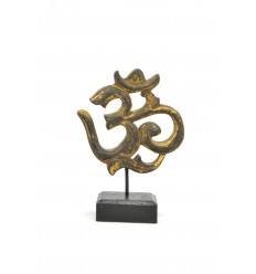 Statuetta simbolo 'm (Aum) legno intagliato. Decorazione indiana.