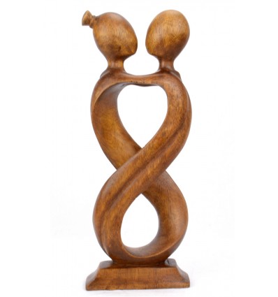 Statue abstraite couple Amour Infini 30cm bois massif Marron 