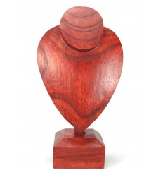 Bust display necklace created in solid wood dyed red H30cm
