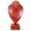 Buste présentoir à collier sur pied en bois massif teinte rouge H30cm