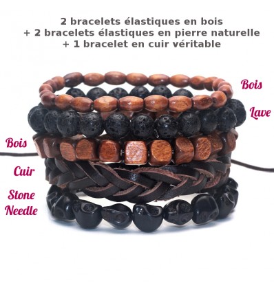 Bracelet Femme Homme Perles Naturelles Oeil de Taureau Bois coco  Lithothérapie