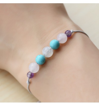 Bracelet en Perles naturelles pour Femme, ite turquoise d'Afrique  Zoisite, Véritables pierres semi precieuses, yoga bijou lithotherapy -   France