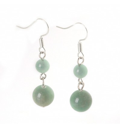 Pair of earrings 2 balls of Green Aventurine