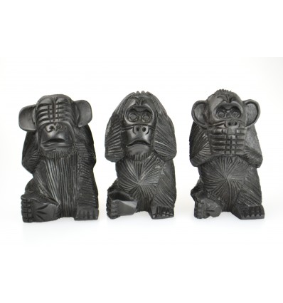 The 3 Monkeys of Wisdom XL. Black Solid Wood Statues H20cm