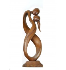 Grande statue couple enlacé infini h50cm en bois teinte marron. Idée cadeau Noces de Bois