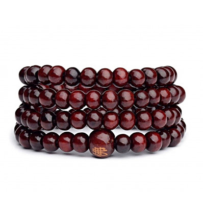 Bracelet Tibétain, Mala en perles de bois bordeaux.