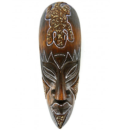 Mask pattern gecko wooden 30cm - decoration ethnic chic