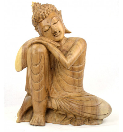 Pensatore di Buddha. Grande statua di Buddha Zen realizzata in legno naturale.