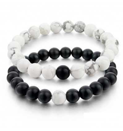 Distance / Couples Bracelets - Black Agate & White Howlite - Free Shipping!!
