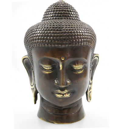 Testa di Buddha di bronzo. Acquista la decorazione Zen bali artigianato.