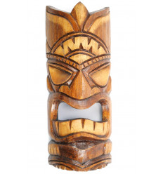 Maschera Tiki h30cm in legno, motivo floreale. Decorazione Tahiti