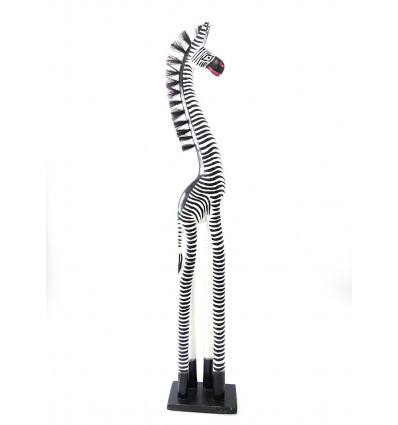 Great statue zebra standing in the wood, ethnic decoration african.