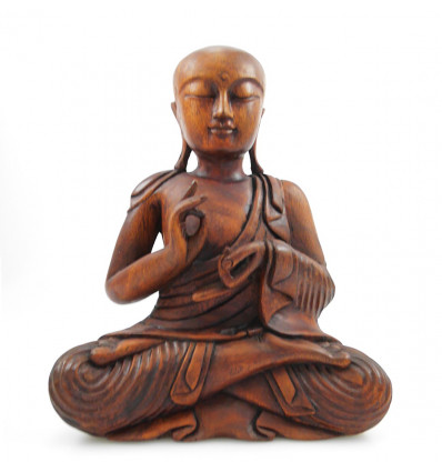 Wooden Shaolin Buddhist Monk Statue, Asian Handcrafted Carving.