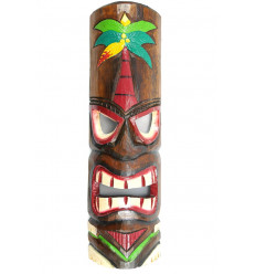 Tiki mask in colorful coconut wood. Deco Hawaii Maori cheap purchase.