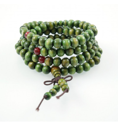 Bracelet Tibetan Mala beads wood 8mm + node without end. Colour green