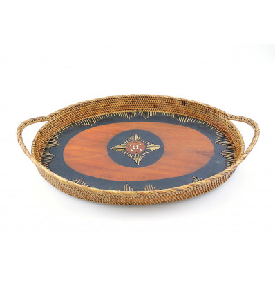 Oval platter in rattan with handles. Deco table ethnic chic.