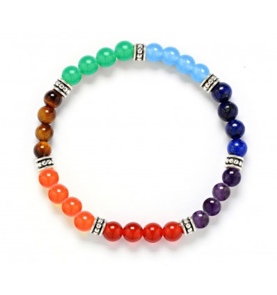 Bracelet 7 chakras, stones 6mm and silver-plated beads. Free shipping !