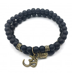 Set of 2 Bracelets in Matte Onyx + charms ôm & Buddha's head