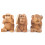 Les 3 singes "secret du bonheur". Statuettes en bois brut H10cm