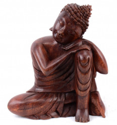 Statue de Bouddha assis 20cm en bois massif sculpté main