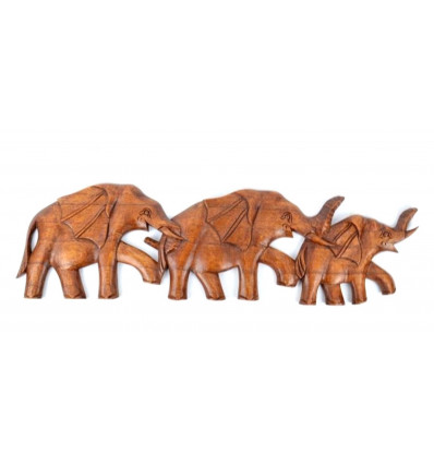 Fregio da parete Elephant Family 50cm in legno massello intagliato a mano