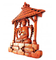 Decor mural "temple of Buddha". Sculpture handicraft on wood.