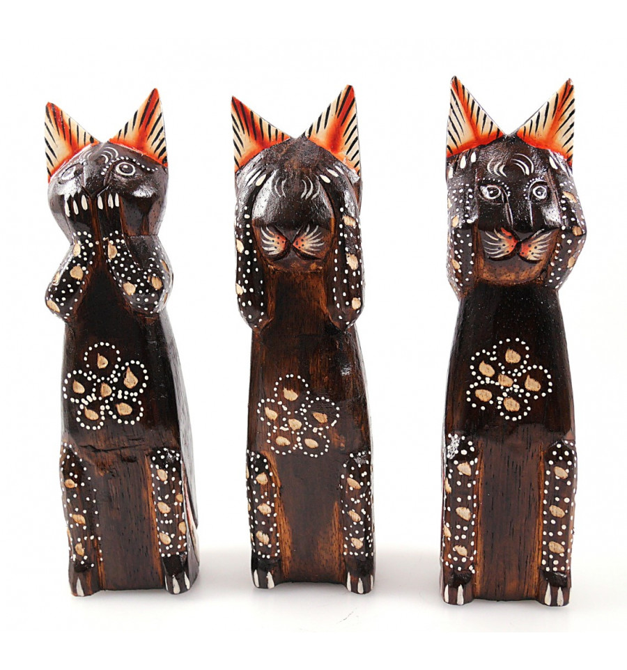 Artisanal 3 Statuettes Chats En Bois Deco Cuisine Maison Ameublement Et Decoration