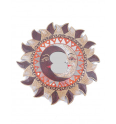 Miroir ethnique forme Soleil motif Lune, diamètre 25cm.