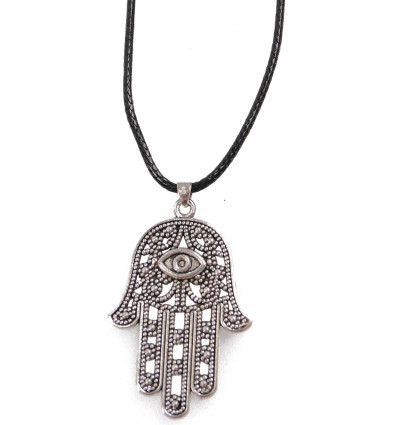Collier Main de Fatma en métal et corde style marocain/oriental.