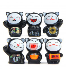 Chats porte-bonheur - Lot de 6 Maneki Neko noirs - Santé et protection