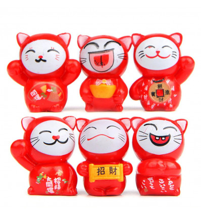 Lucky cats - Lot of 6 red Maneki Neko - Fortune and protection