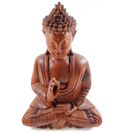 Seduta Statua di Buddha in legno, decorazione Zen Buddista Vitarka mudra.