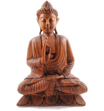 Statue of Buddha sitting on lotus h40cm Wooden carved hand