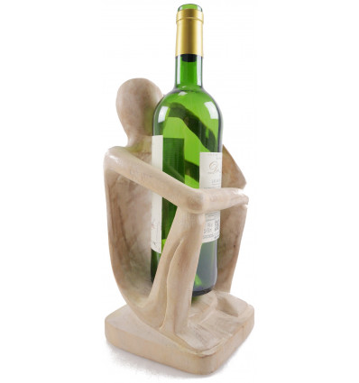 Portabottiglie originale per espositore per vino. Statuetta astratta in legno.
