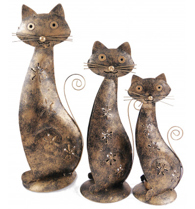 Photophore chat mignon en métal artisanal. Décoration ethnique chic.