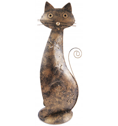 Supporto di candela di gatto in ferro battuto dorato. Creazione di artigianato.