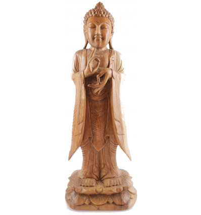 Grande statue de Bouddha debout h60cm bois massif sculpté main