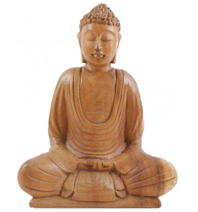 Statuette Buddha of meditation in solid wood carved hand h20cm