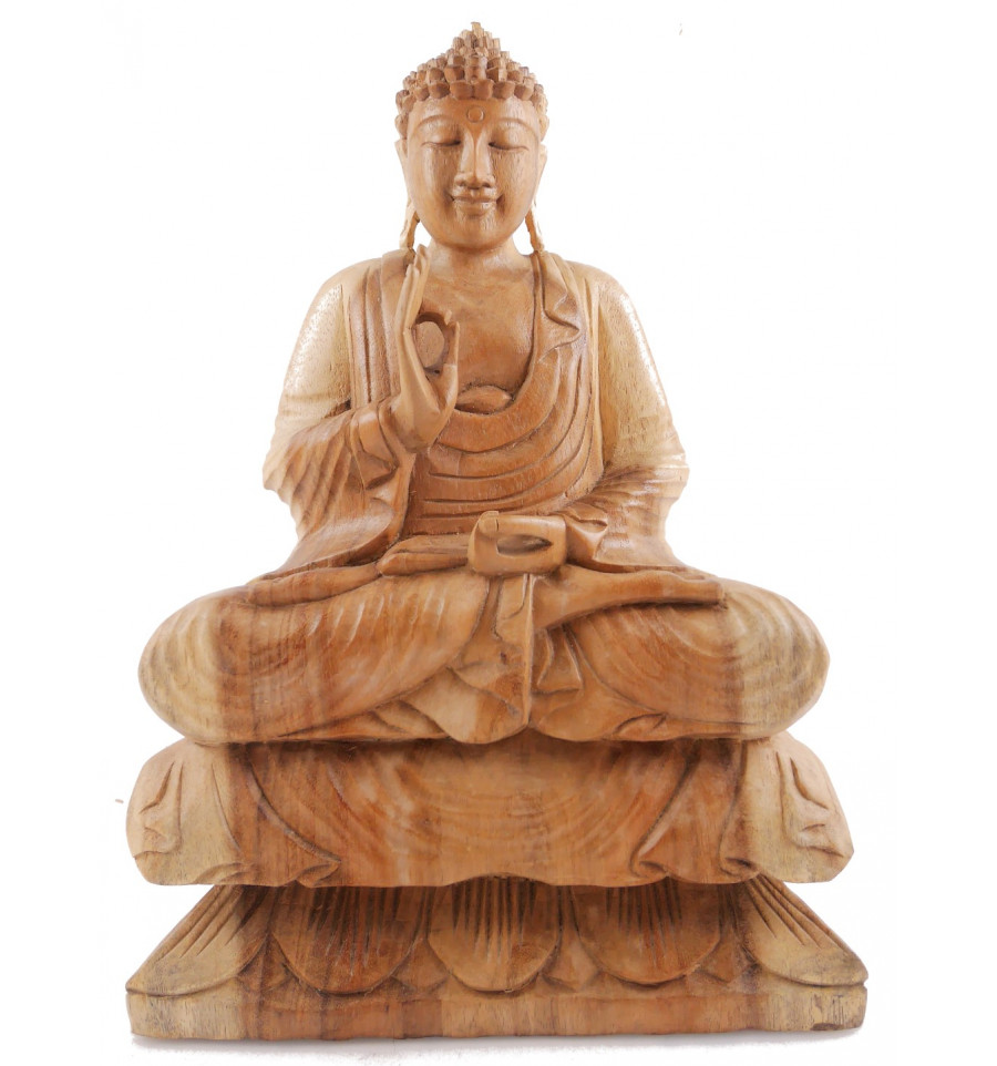Wood Carving Chinese Buddha Lotus Buddhism Statue Sculpture Pendant Key Chain 