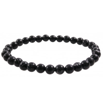 Bracelet Lithothérapie perles 6mm en Howlite noire - Ancrage, relaxation, méditation.