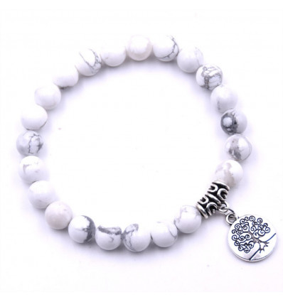 White Howlite lithotherapy bracelet and Tree of life symbol