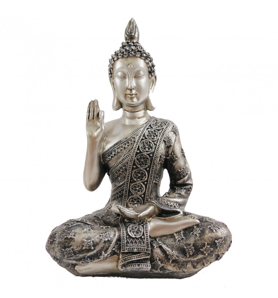 Scultura moderna Testa di Buddha in porcellana nera argento altezza 13,5 cm