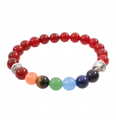 Bracelet 7 chakras in red Agate and 7-precious stones.