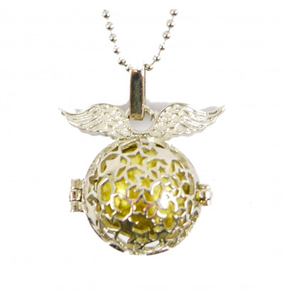 Collier bola de grossesse étoilé avec ailes d'ange en métal argenté zoom