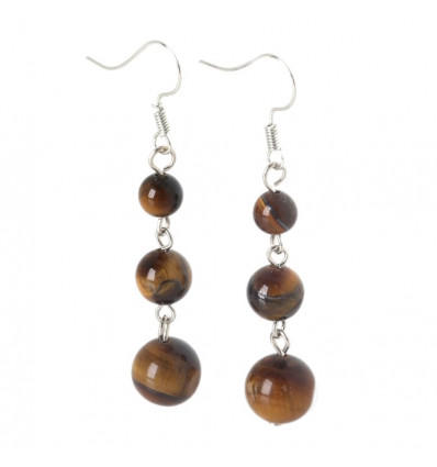 Earrings hanging 3 balls in Tiger Eye -free Delivery !!!
