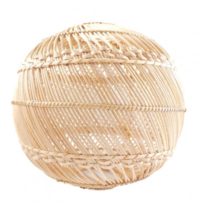 Suspension lamp shade in natural rattan. Chandelier light fixture ethnic background.