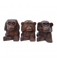 Déco les 3 singes de la sagesse, statues en bois secret du bonheur .